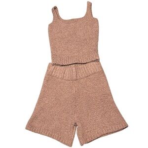 SKIMS 2 Piece Set Cozy Knit Tank Shorts Tan‎ Brown Teddy Small / Medium S/M
